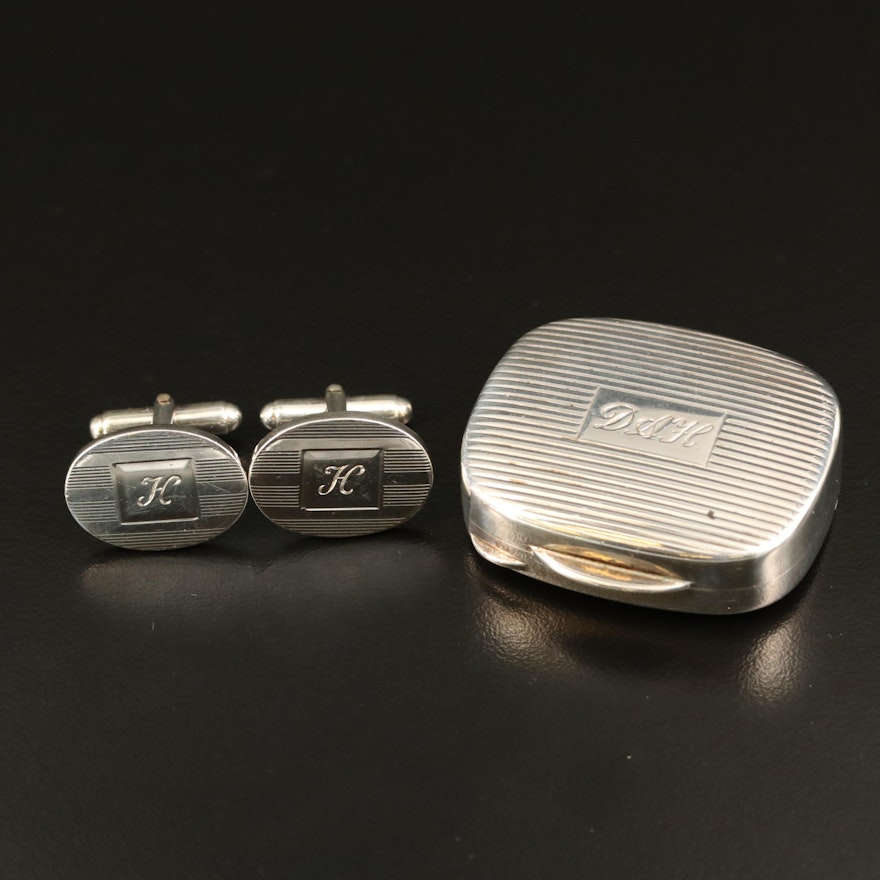 Vintage Tiffany & Co. Sterling Cufflinks and Pillbox