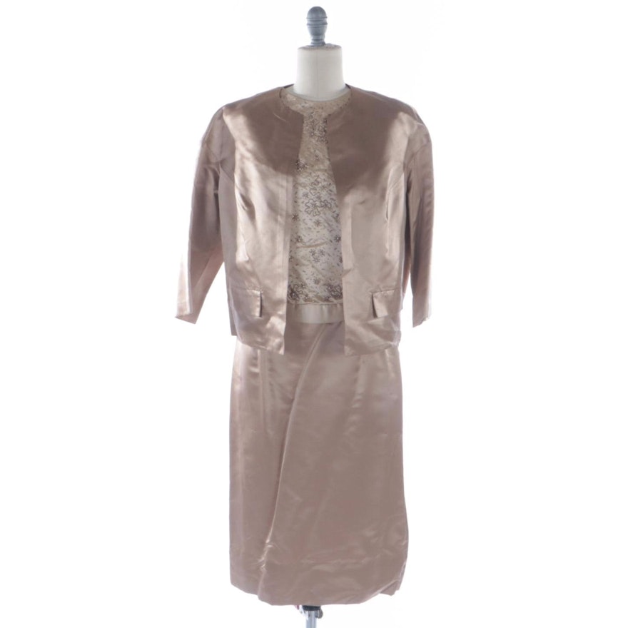 Dynasty Skirt Suit in Soft Gold Silk with Hand-Beaded Sleeveless Top