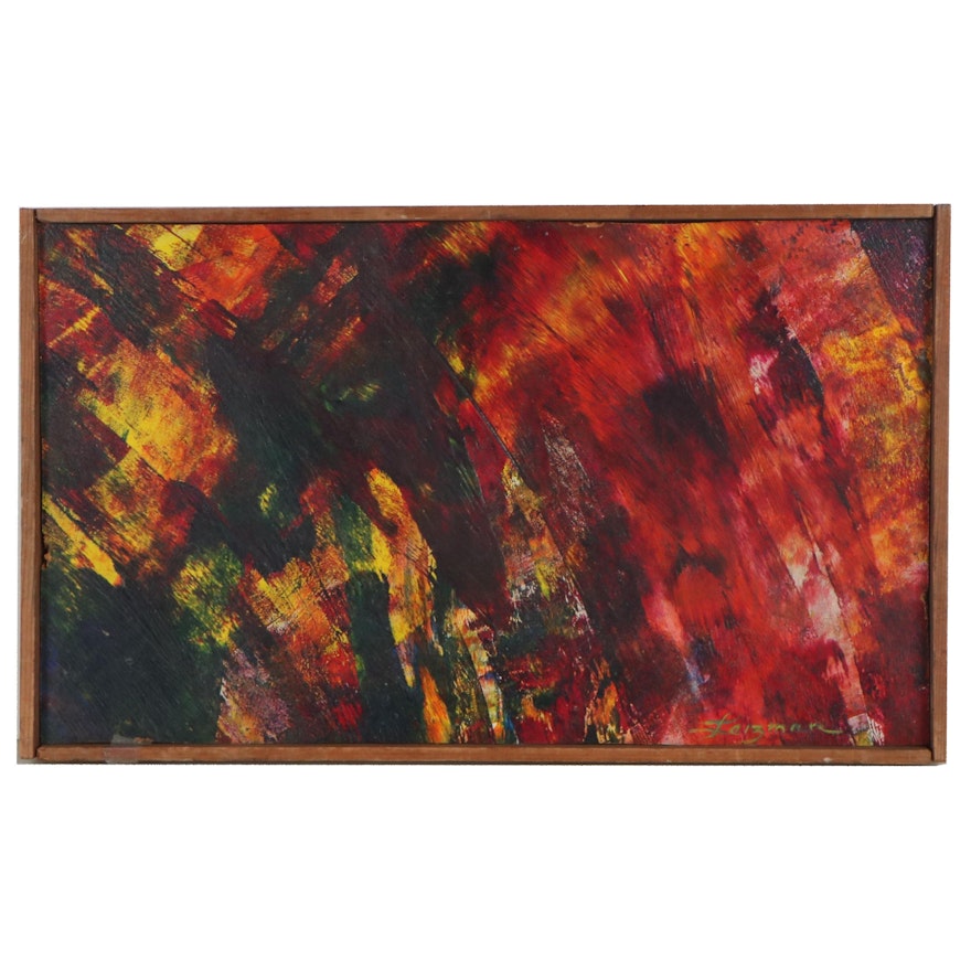 Leizman Oil Painting "Abstract Reds," Mid-Late 20th Century