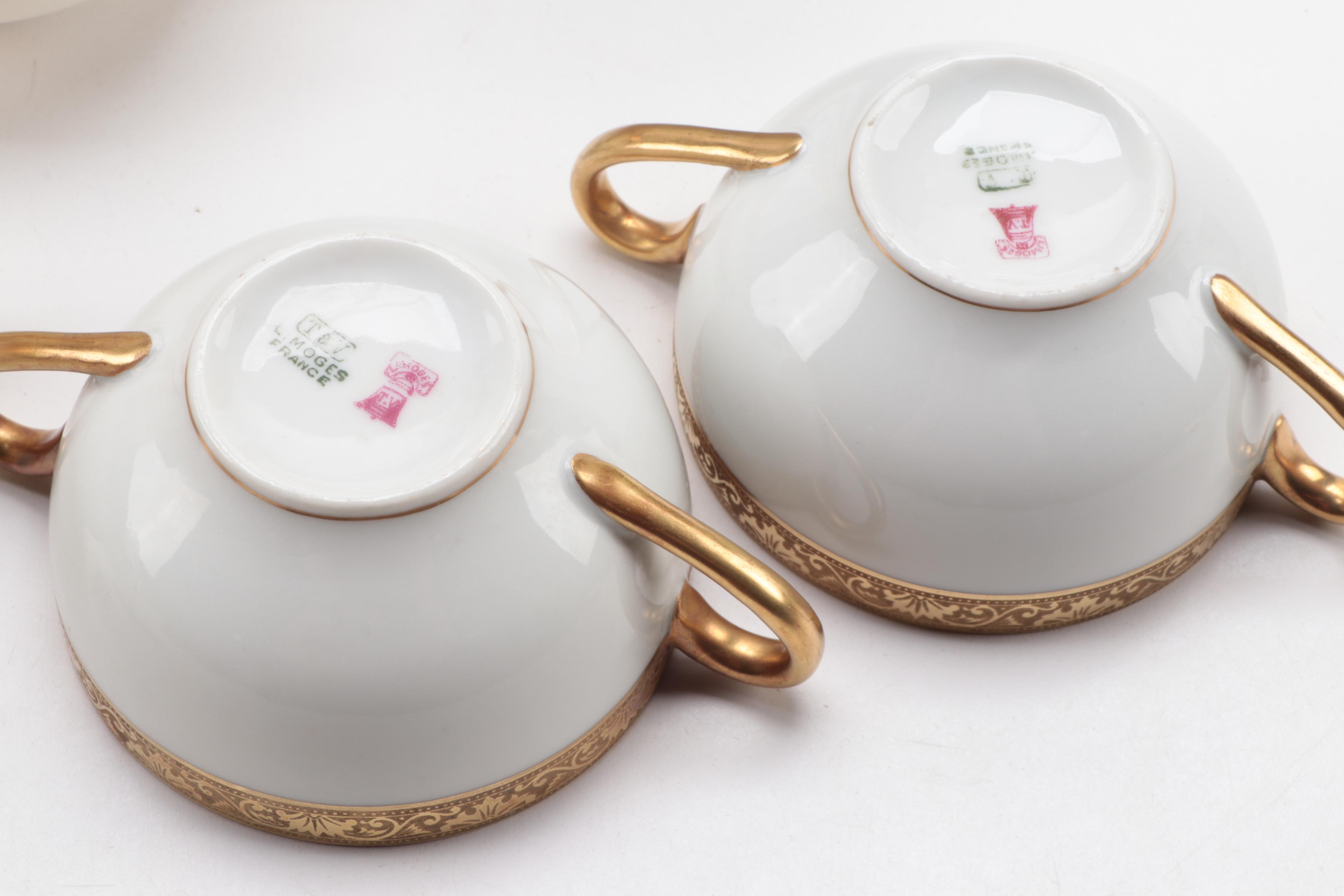 Haviland and Other Gilt Rimmed Porcelain Dinnerware, Early to Mid-20th Century