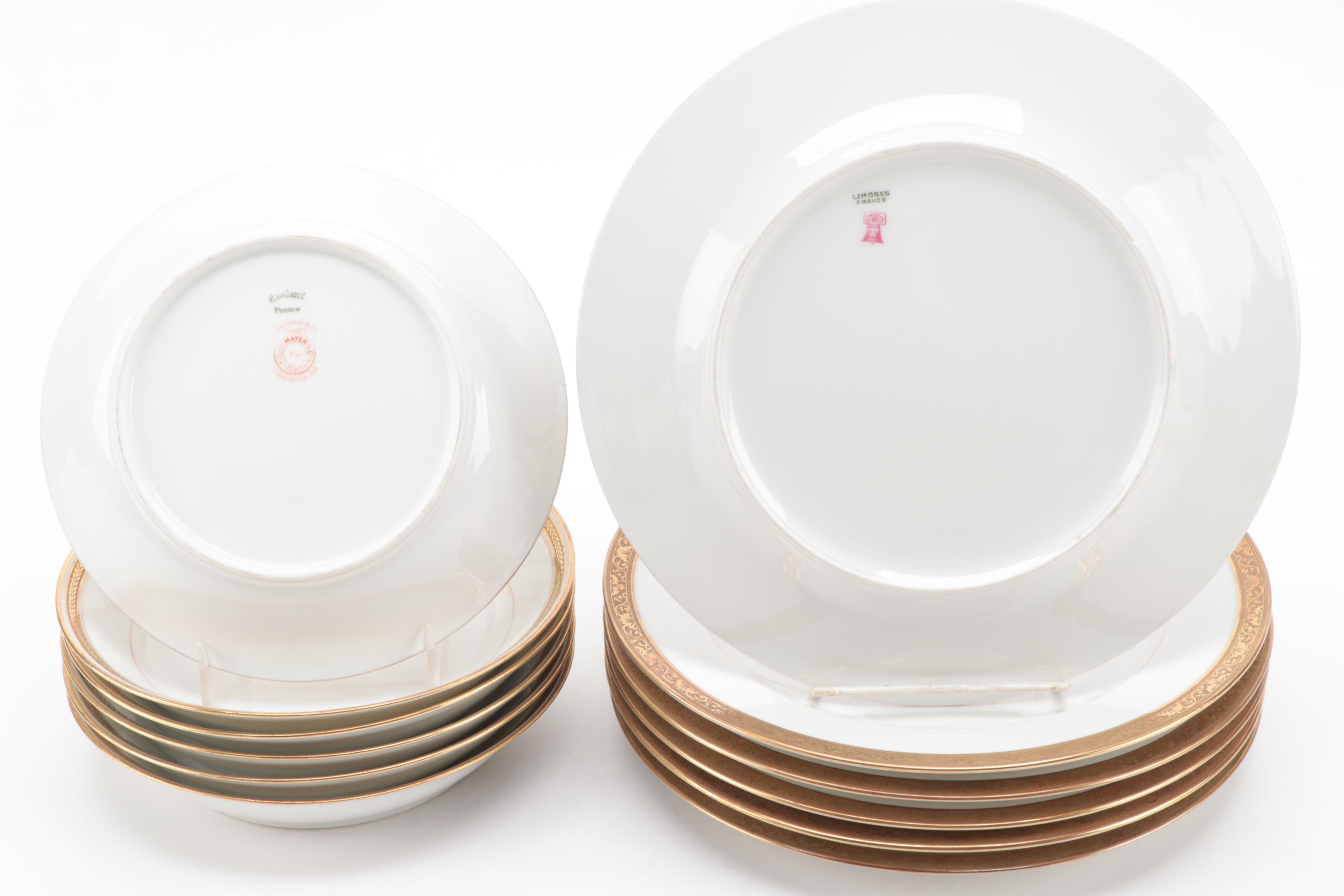 Haviland and Other Gilt Rimmed Porcelain Dinnerware, Early to Mid-20th Century