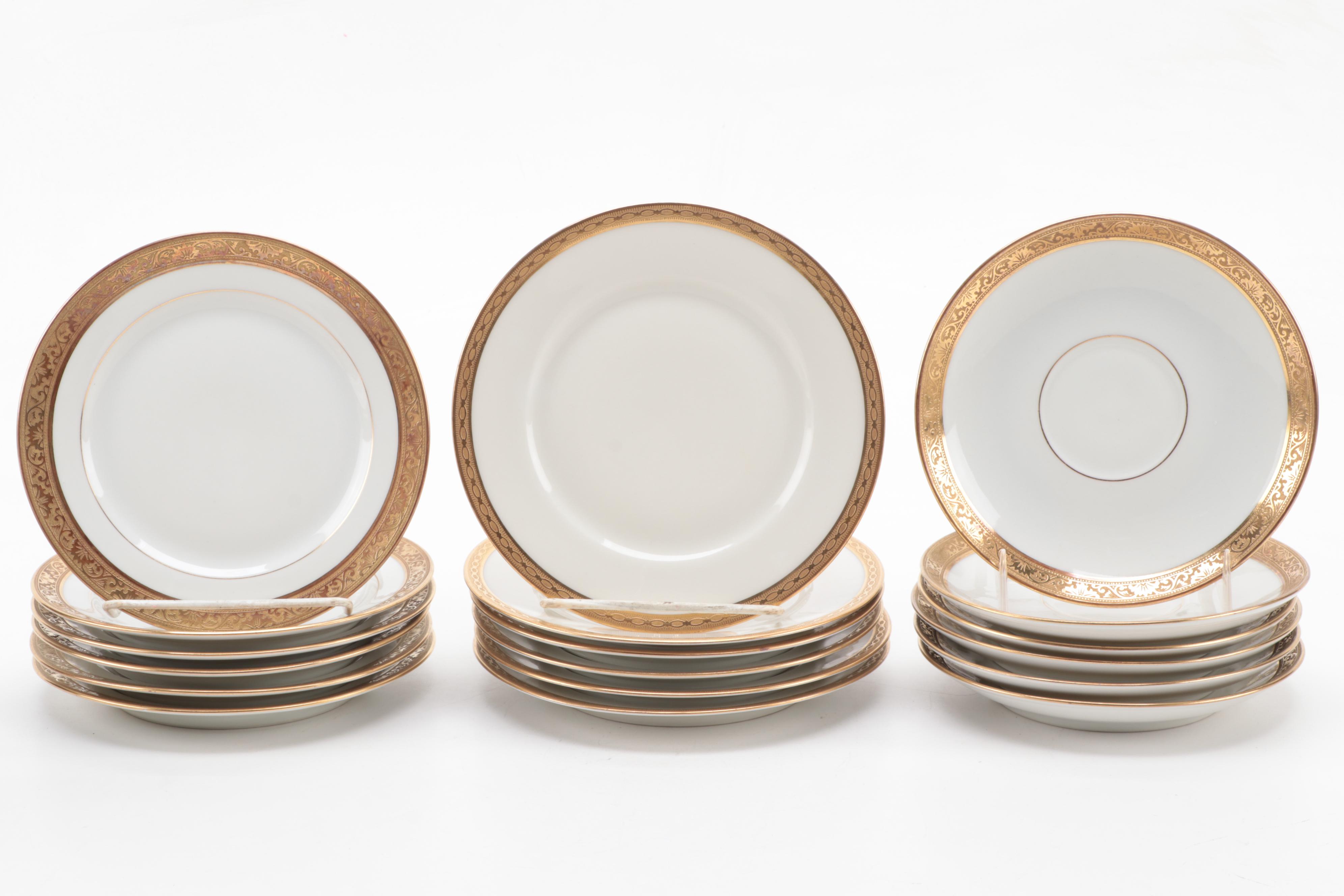 Haviland and Other Gilt Rimmed Porcelain Dinnerware, Early to Mid-20th Century