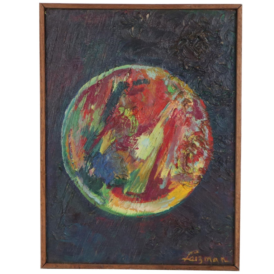 Leizman Impasto Oil Painting "Circle/Red," Mid-Late 20th Century