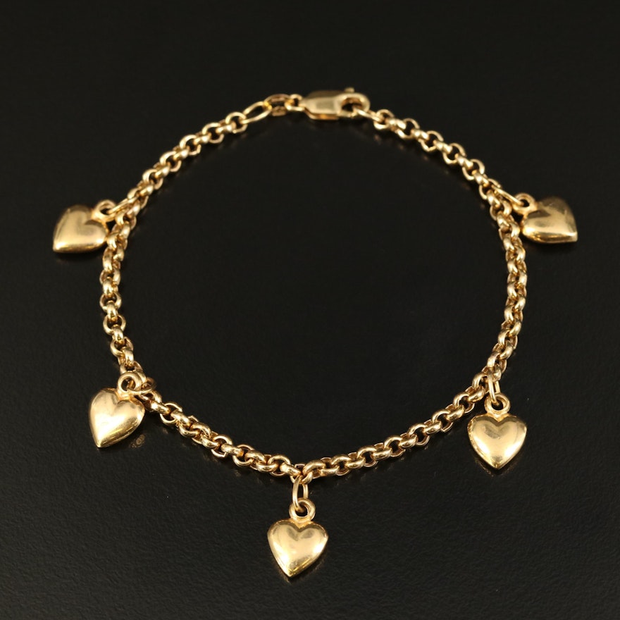 14K Heart Charm Bracelet