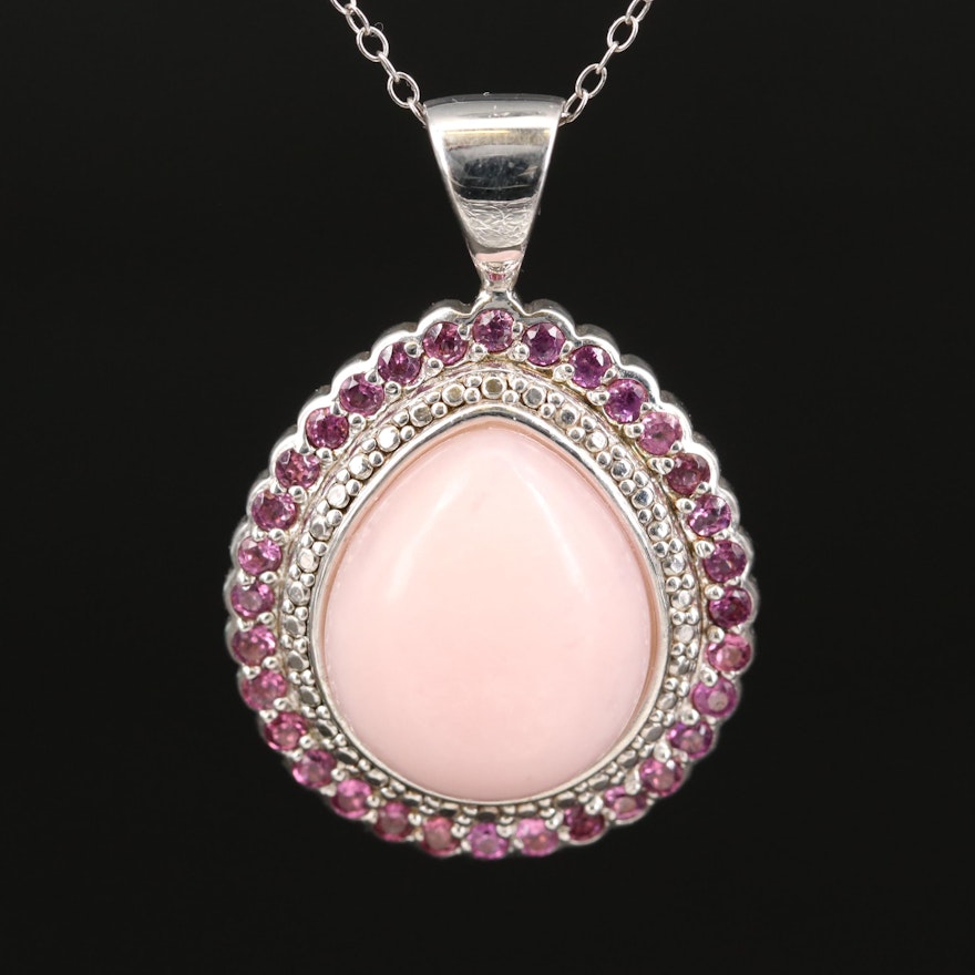 Sterling Common Opal and Rhodolite Garnet Necklace