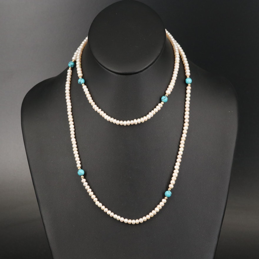 Pearl and Turquoise Endless Necklace