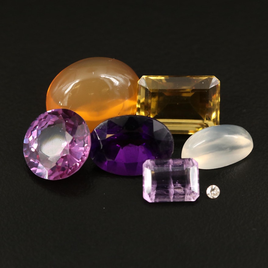 Loose Gemstones Including Laboratory Grown Color Change Sapphire and Fire Opal