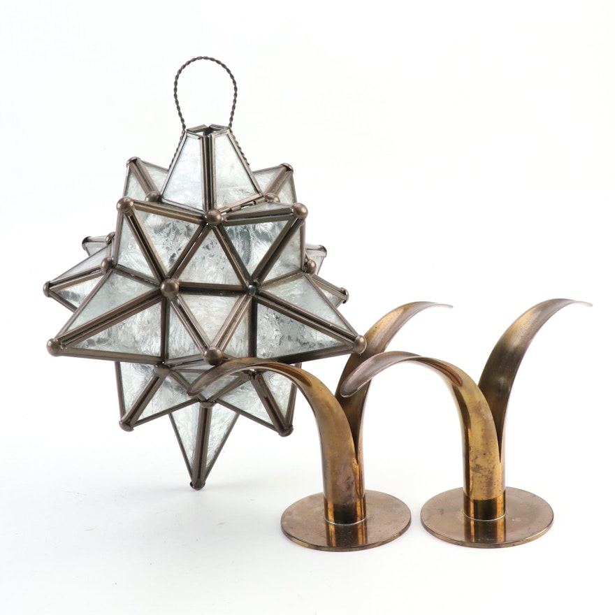 Ystad-Metall Swedish Lily Candlesticks with Moravian Star Lantern Candle Holder