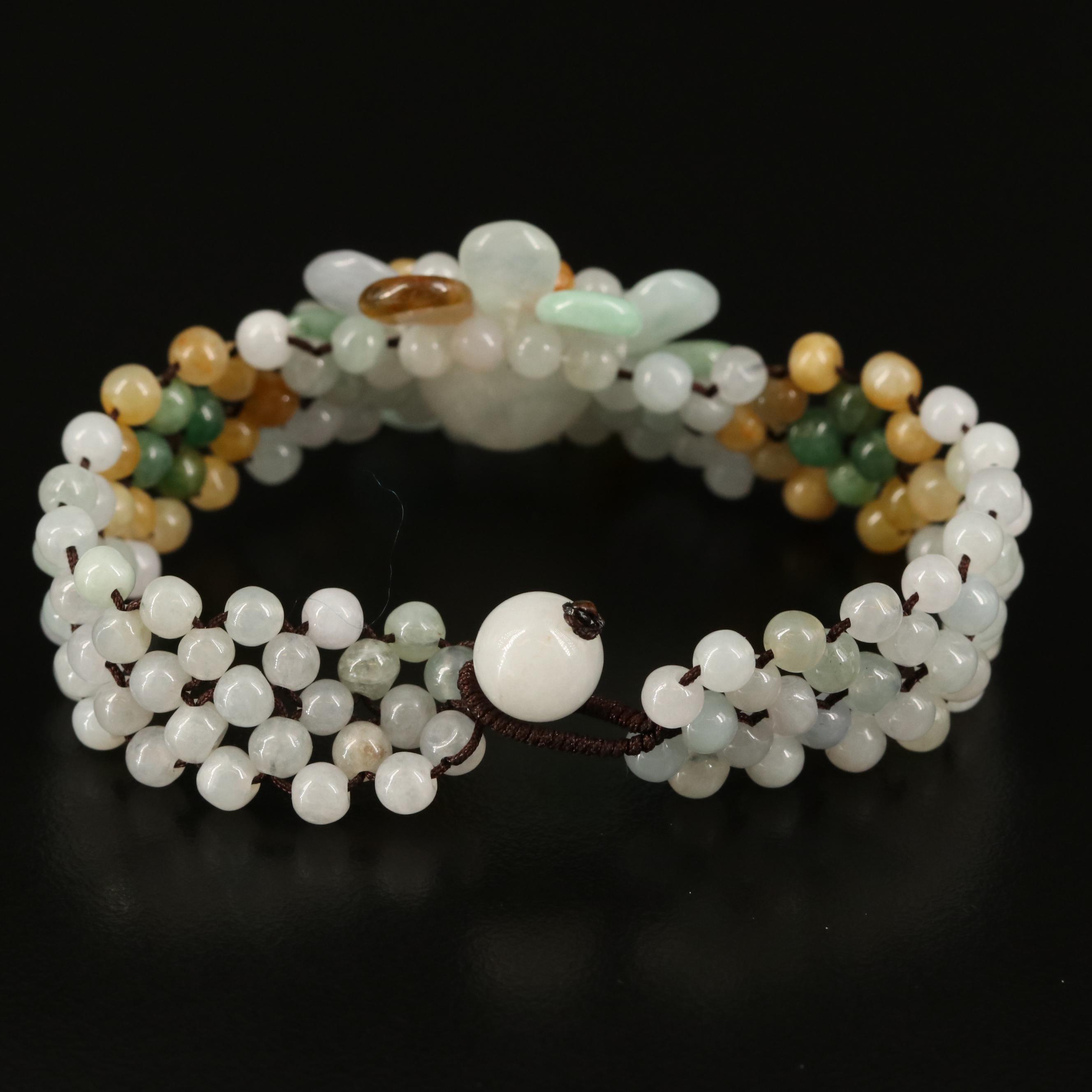 Flower Beaded Bracelet with Quartz and Jadeite