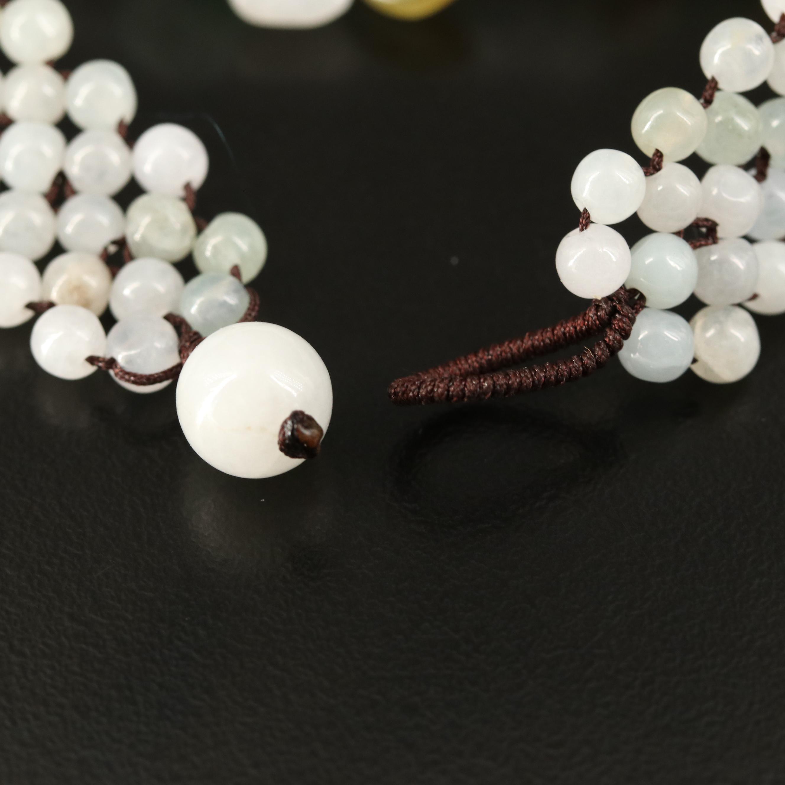 Flower Beaded Bracelet with Quartz and Jadeite