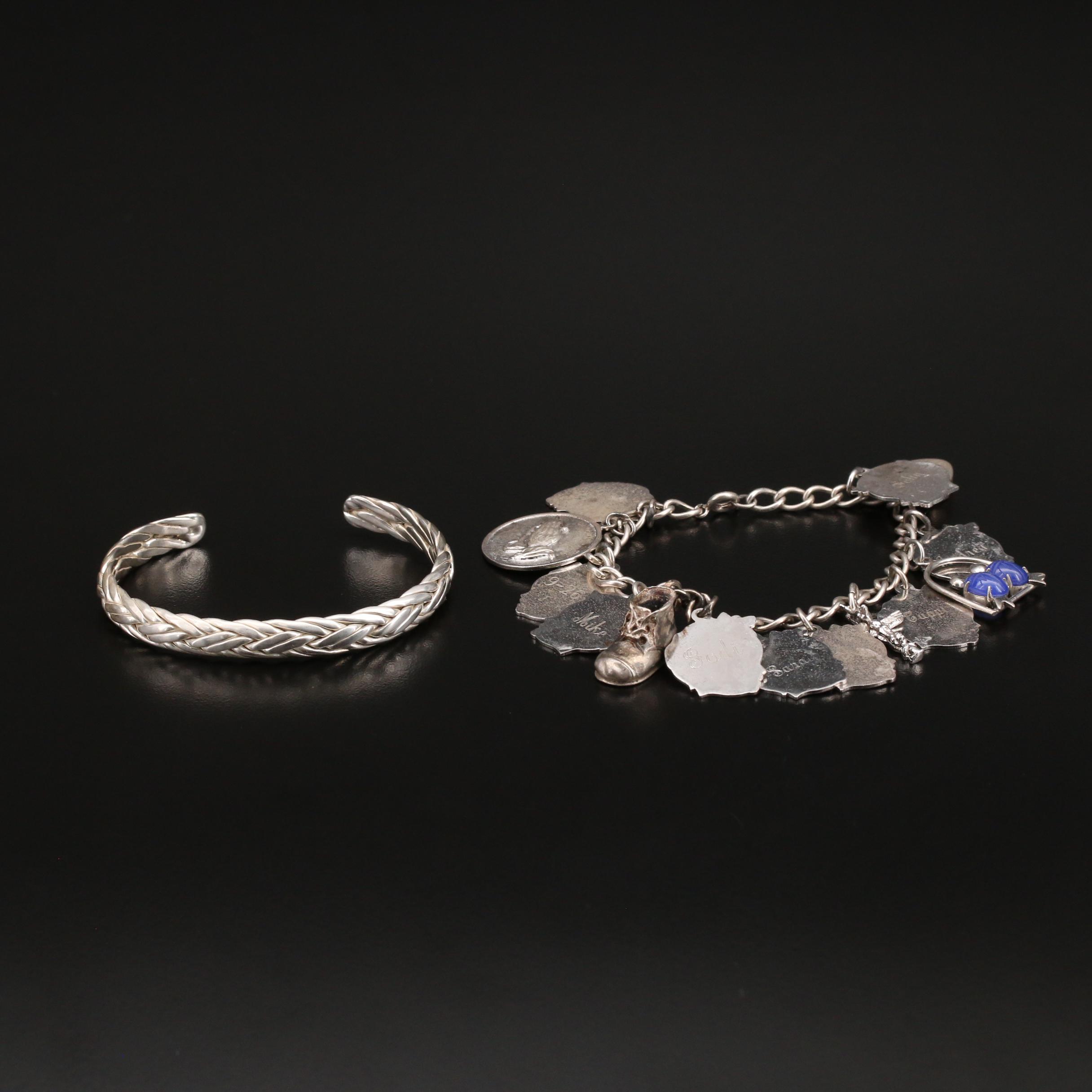 Sterling Cuff with Vintage Danecraft Charm Bracelet