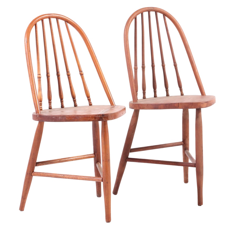 Two American Primitive Spindle-Back Tripod Side Chairs, Late 19th/Early 20th C.