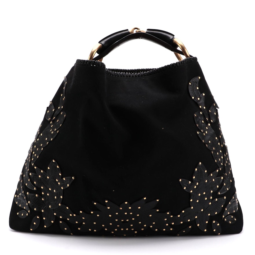 Gucci Horsebit Strap Hobo Bag with Studded Tooled Leather Appliqué