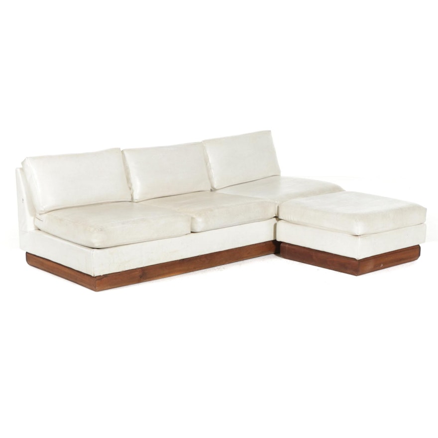 Shawnee-Penn Mid Century Modern Naugahyde Upholstered Floating Sofa and Ottoman