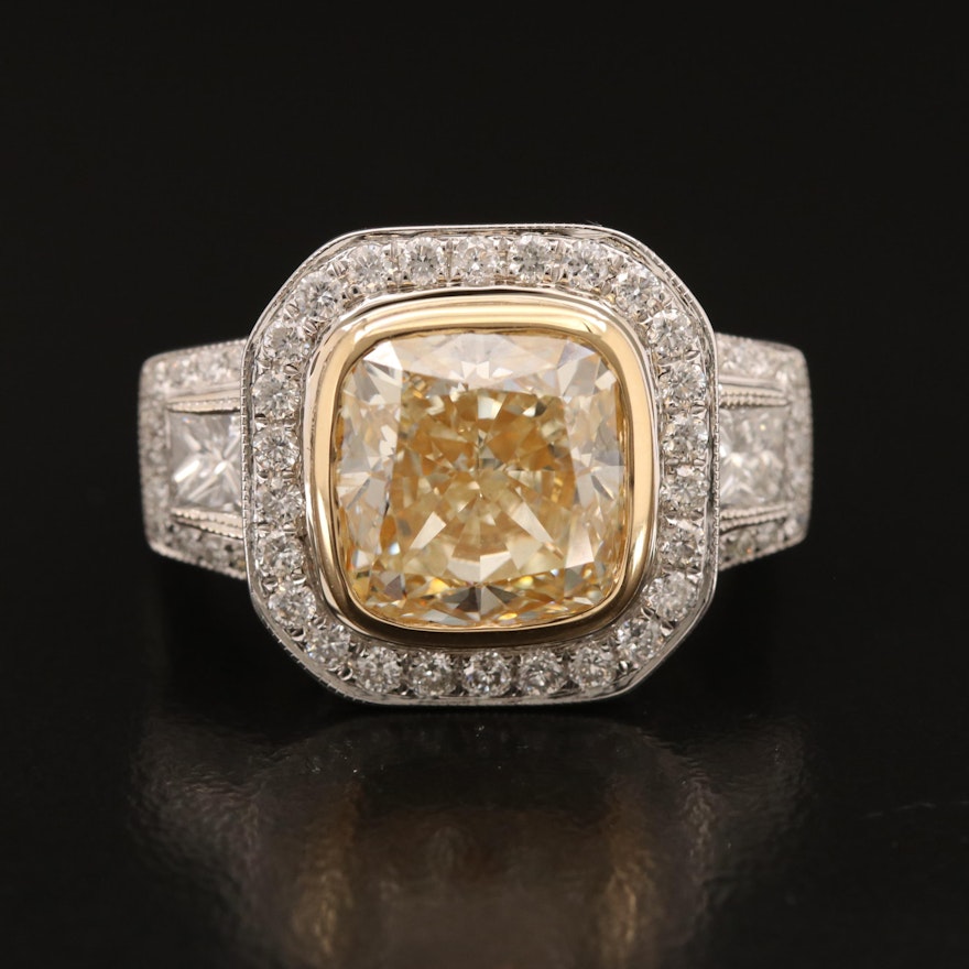 18K 6.29 CTW Diamond Ring with Milgrain and Scroll Accents