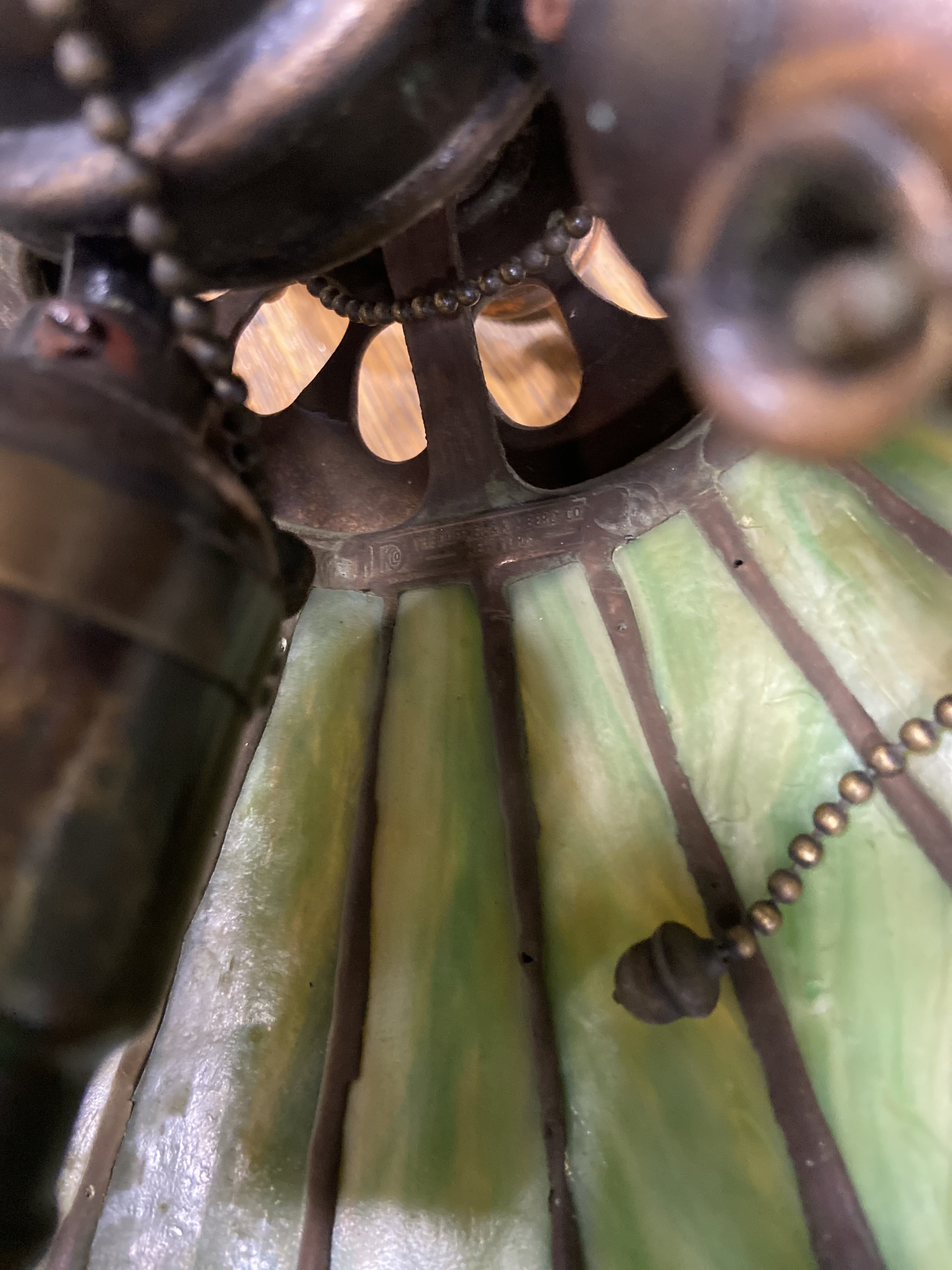 Duffner & Kimberly Co. "Nasturtium Border" Colored Slag Glass Chandelier