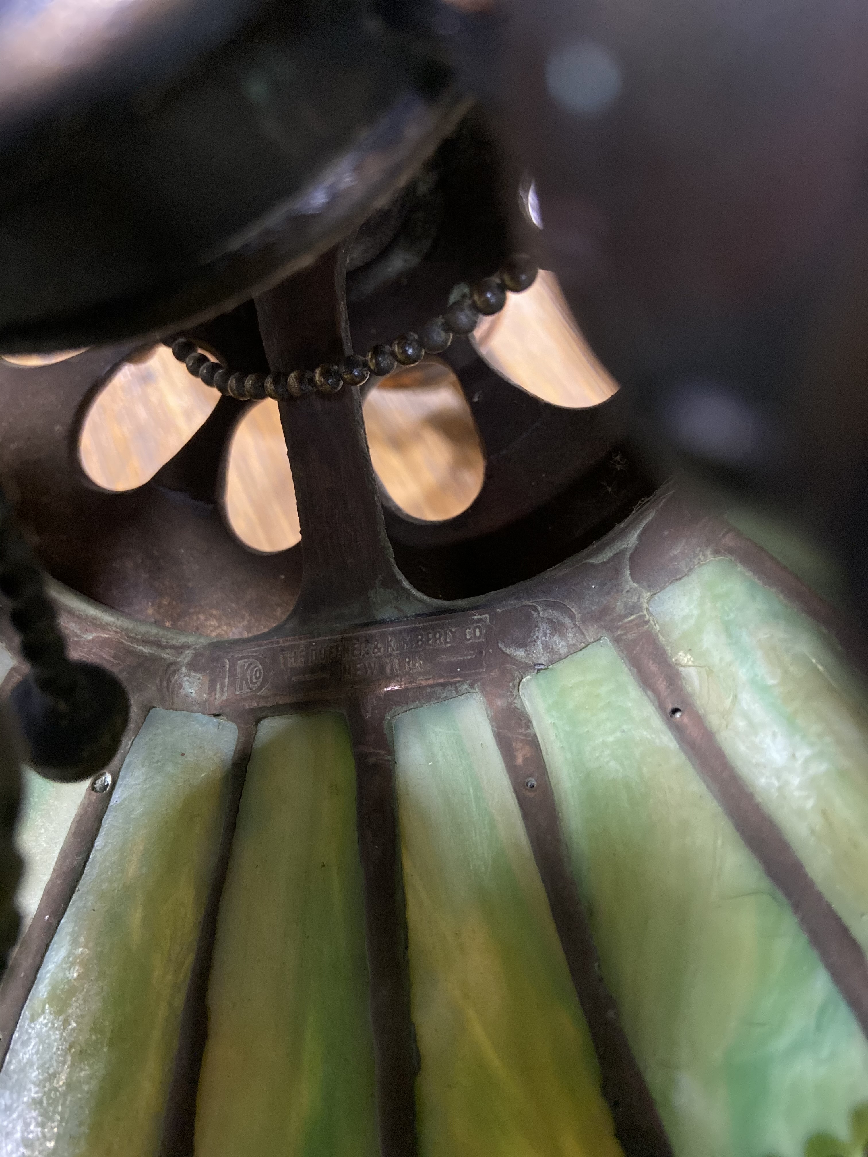 Duffner & Kimberly Co. "Nasturtium Border" Colored Slag Glass Chandelier