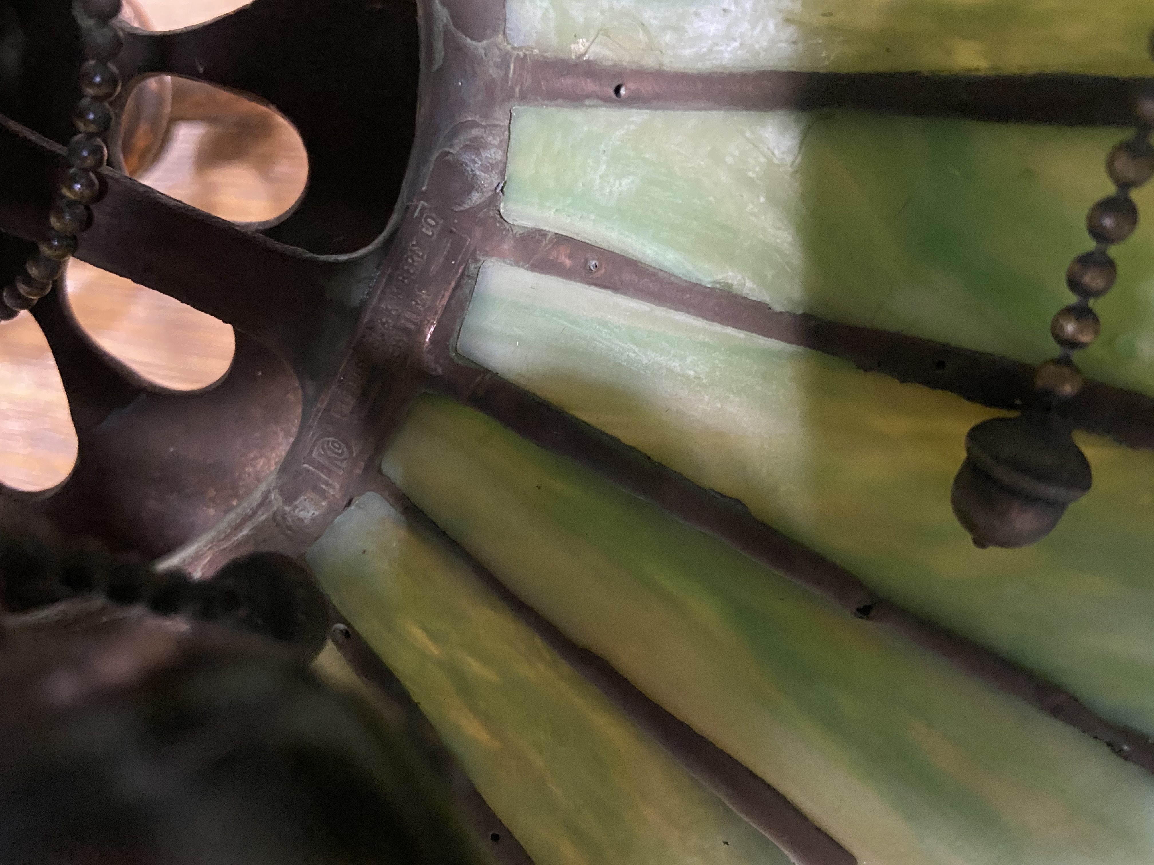 Duffner & Kimberly Co. "Nasturtium Border" Colored Slag Glass Chandelier