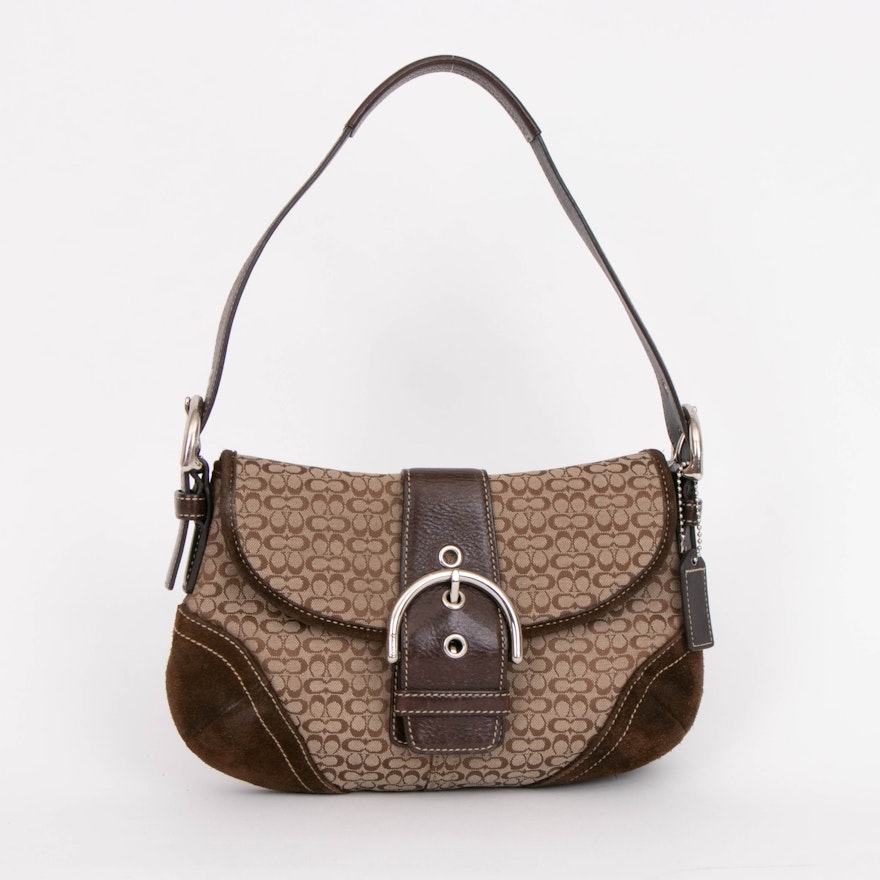 Coach Mini Soho Bag in Signature Canvas and Brown Leather