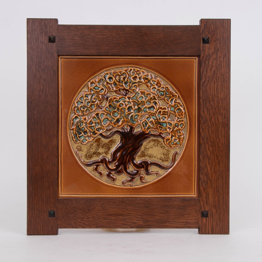 Rookwood Pottery Hand-Painted "Tree of Life" Tile Framed Wall Plaque, 2011