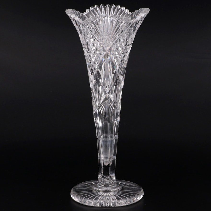 American Brilliant Style Cut Glass Fluted Vase