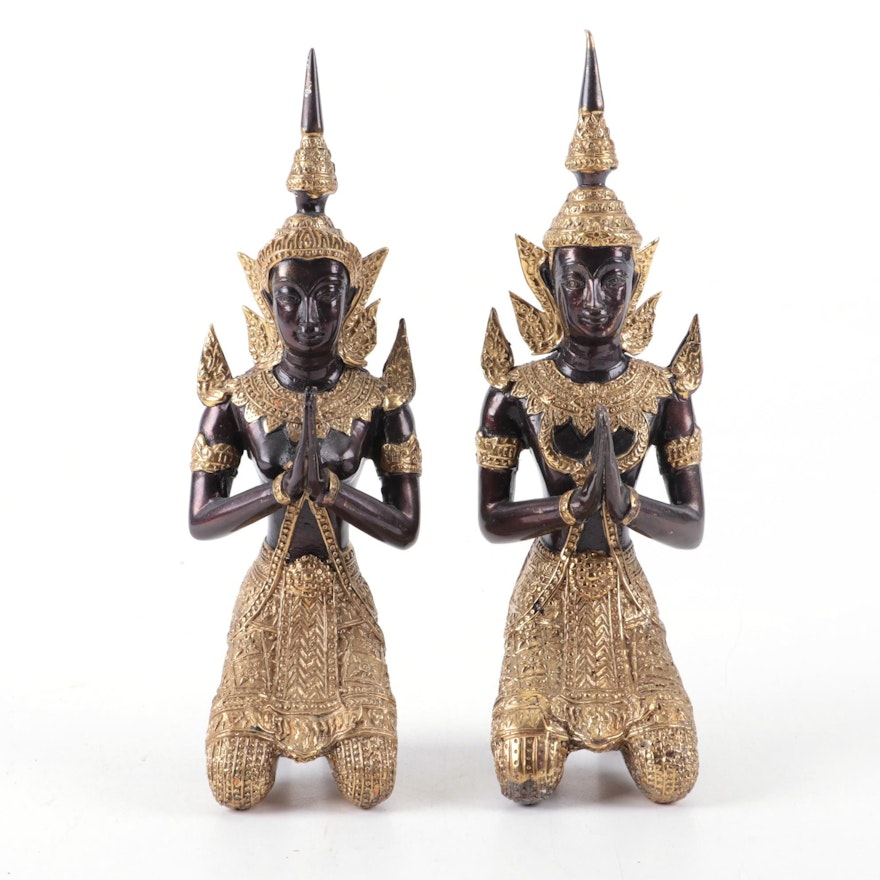 Thai Guardian Angel Theppanom Brass Figurines, Vintage