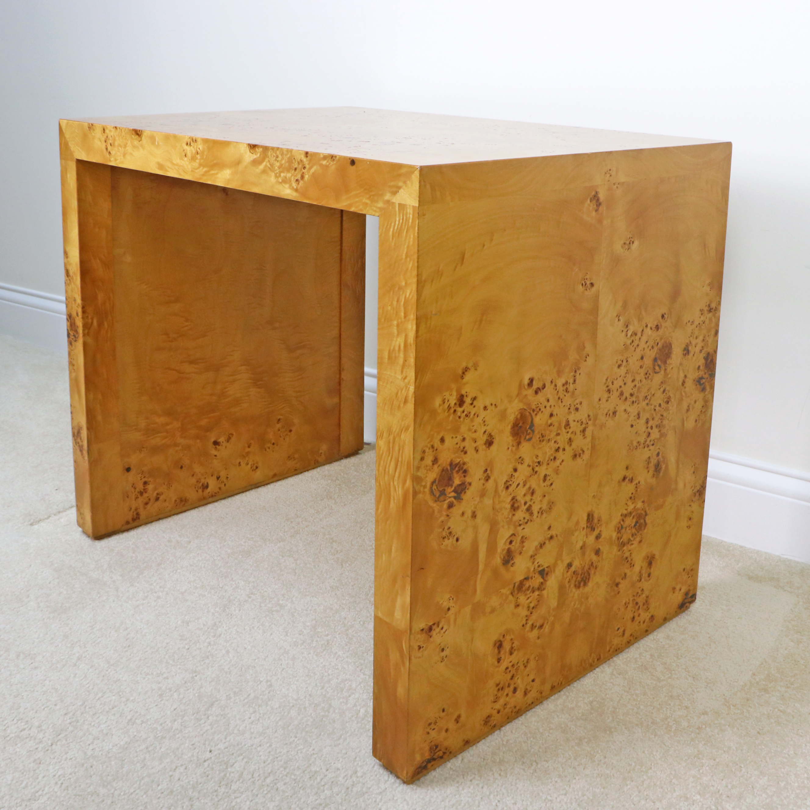 Modernist Style Burl Wood Veneered Side Table