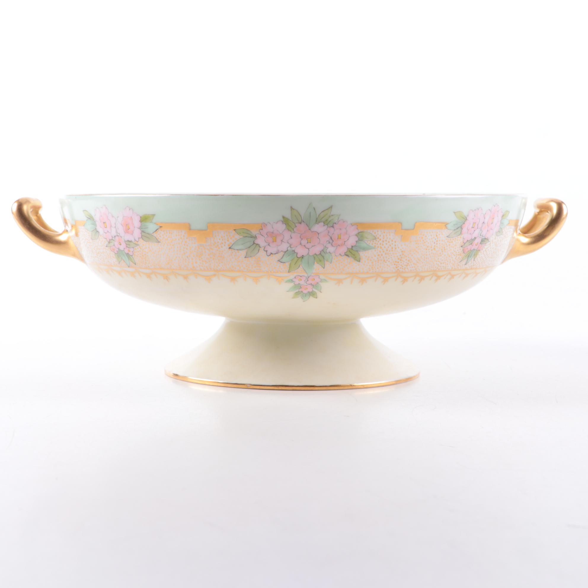 Haviland Porcelain Compote with 24 KT. Gold Decorated Vase, Mid-20th Century