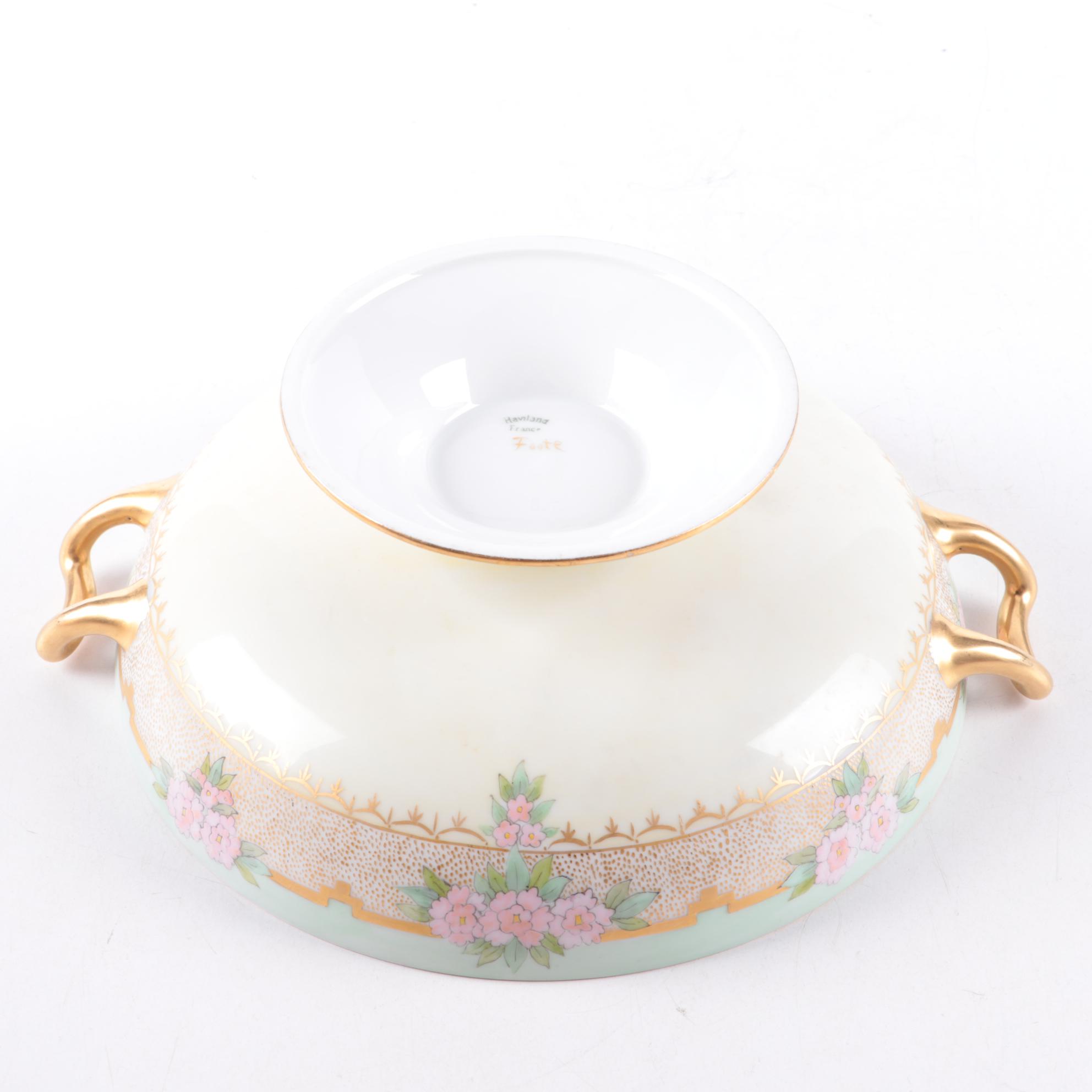 Haviland Porcelain Compote with 24 KT. Gold Decorated Vase, Mid-20th Century