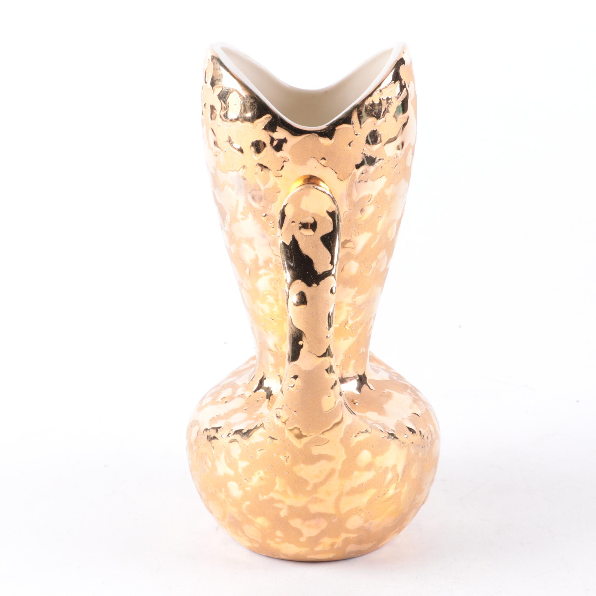 Haviland Porcelain Compote with 24 KT. Gold Decorated Vase, Mid-20th Century