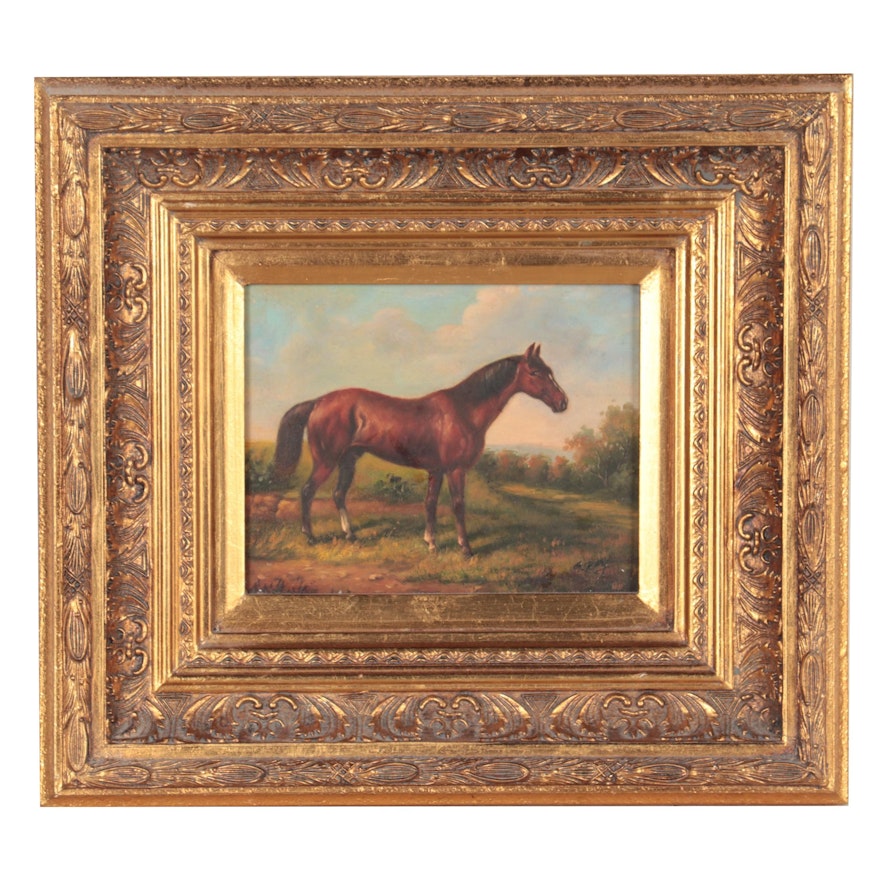 G. Ray Oil Painting of Chestnut Horse, Mid to Late 20th Century