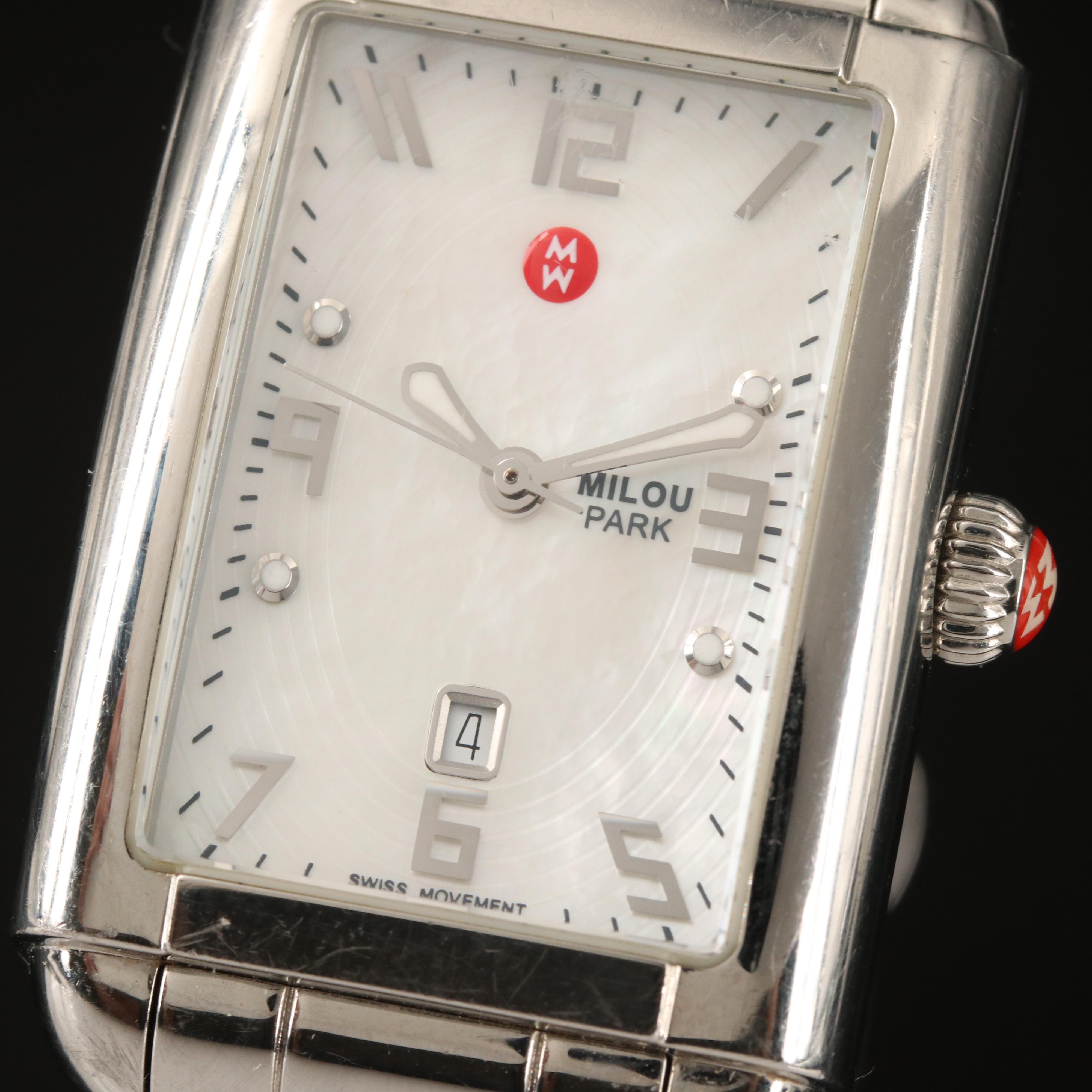 Michele Milou Park MOP Dial with Date Stainless Steel Watch