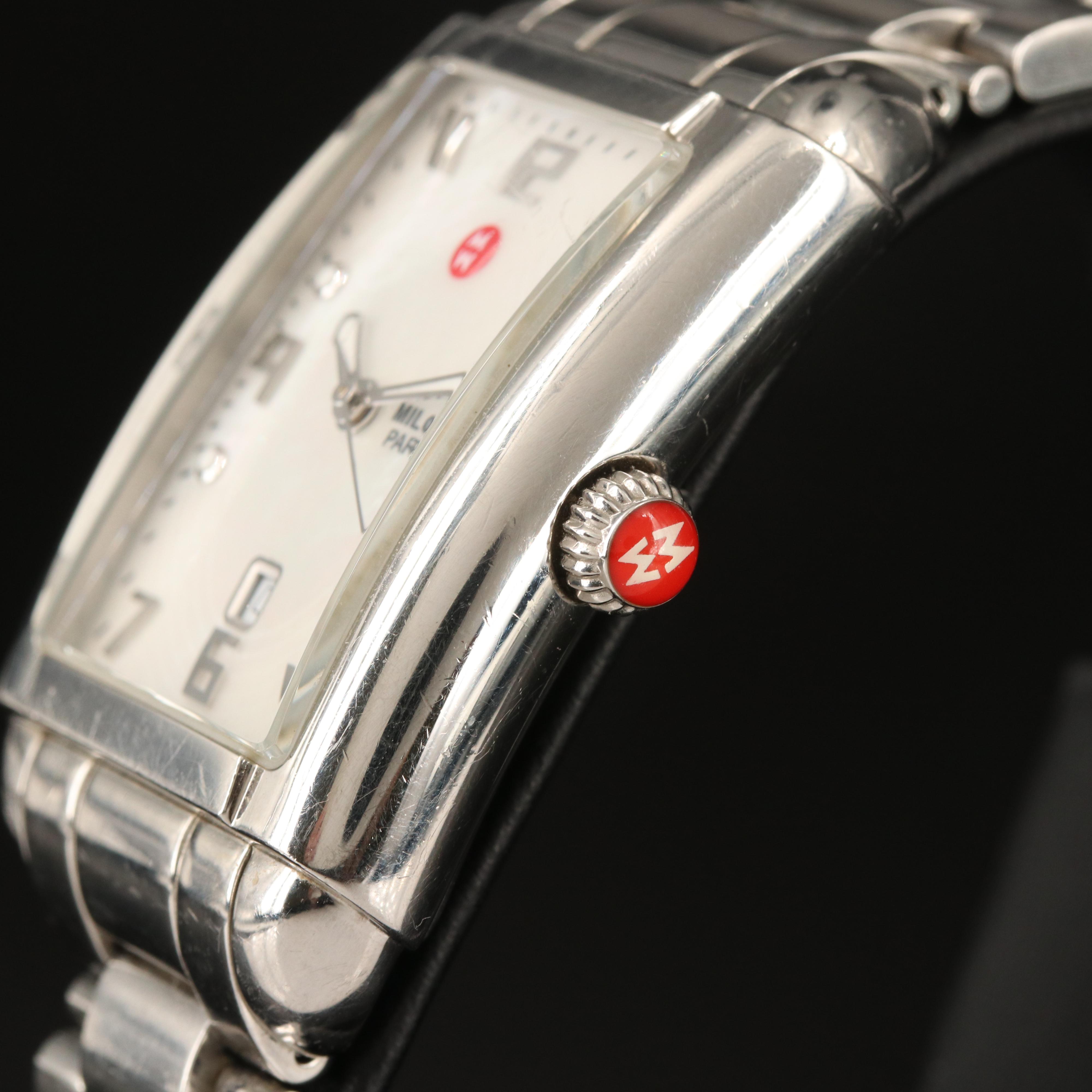 Michele Milou Park MOP Dial with Date Stainless Steel Watch