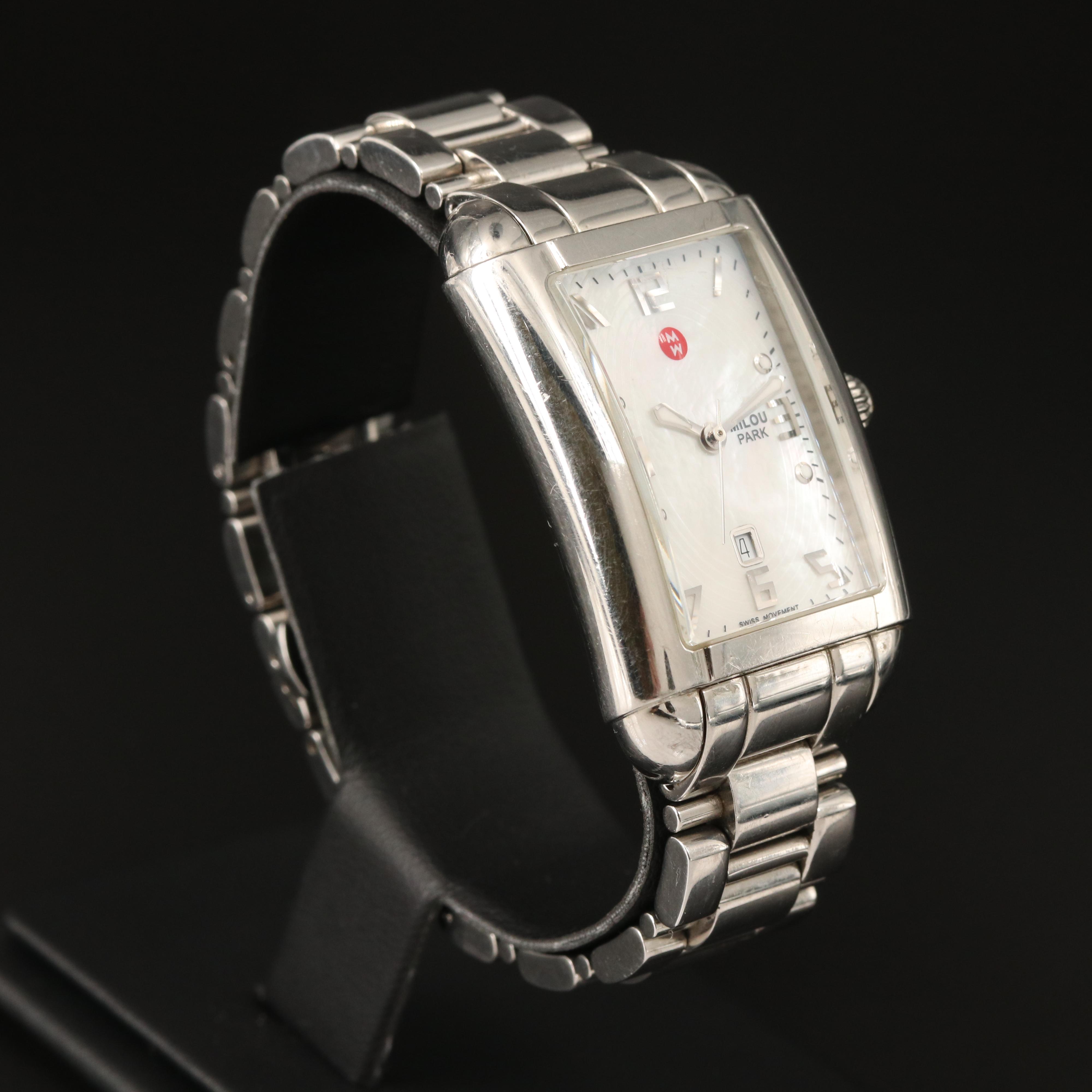 Michele Milou Park MOP Dial with Date Stainless Steel Watch
