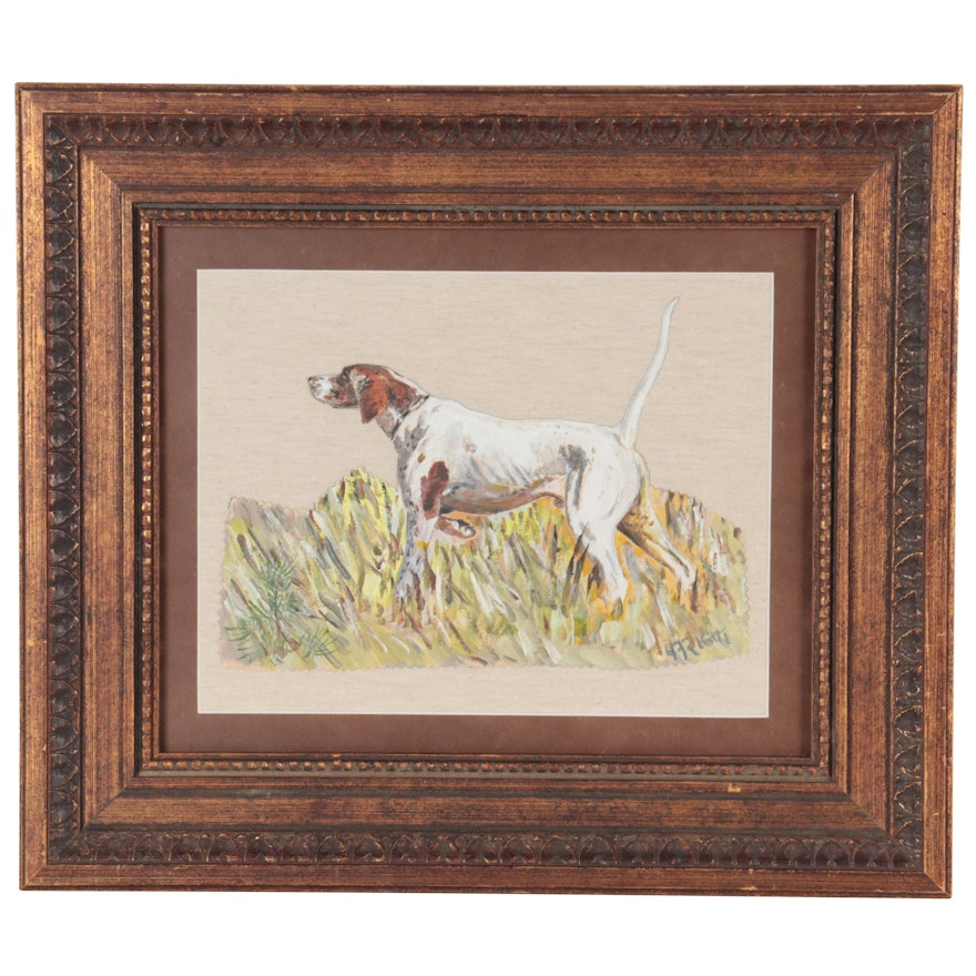 Gouache Painting of American English Coonhound, Mid-Late 20th Century