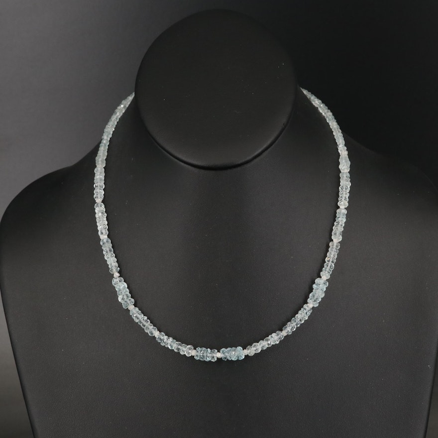 Aquamarine Beaded Necklace with 14K Clasp