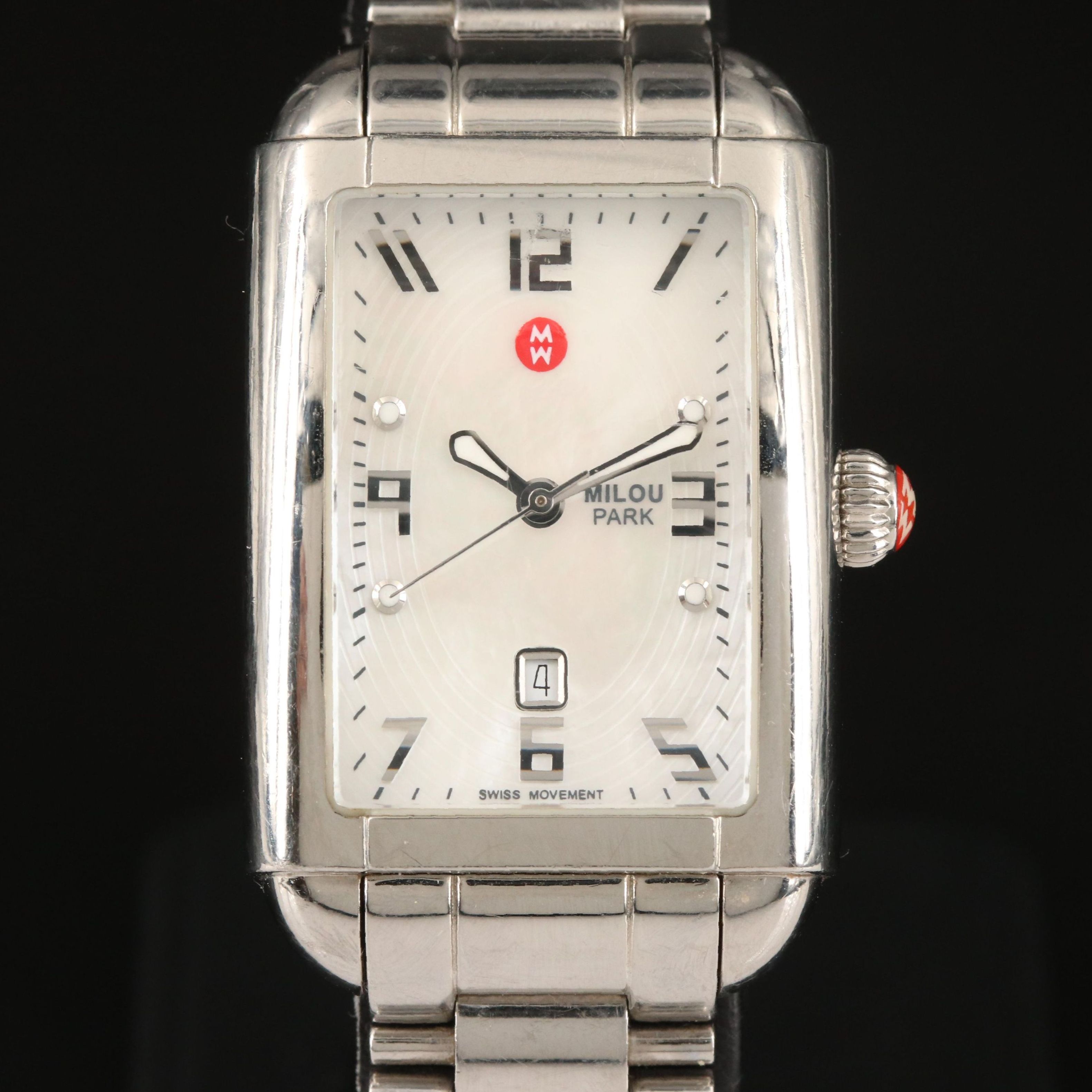 Michele Milou Park MOP Dial with Date Stainless Steel Watch