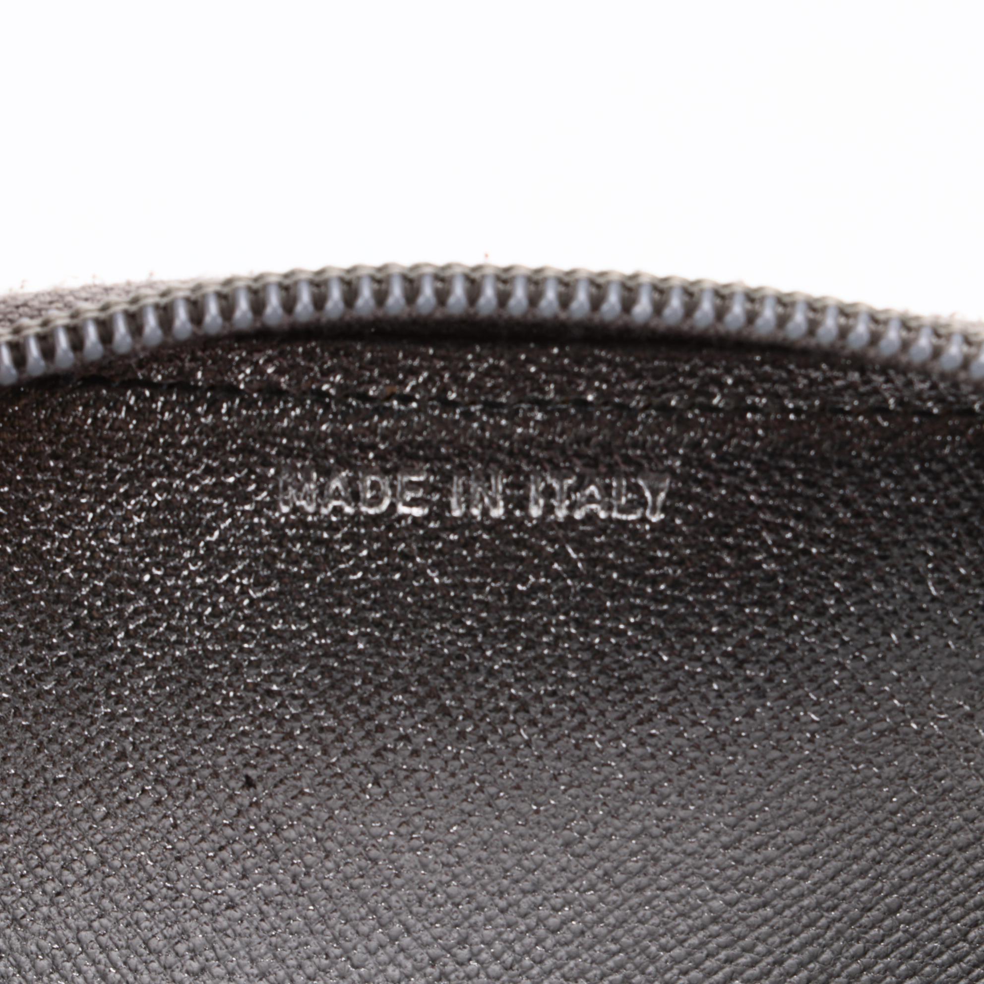 Prada Zip Around Compact Wallet in Silver Metallic Saffiano Leather