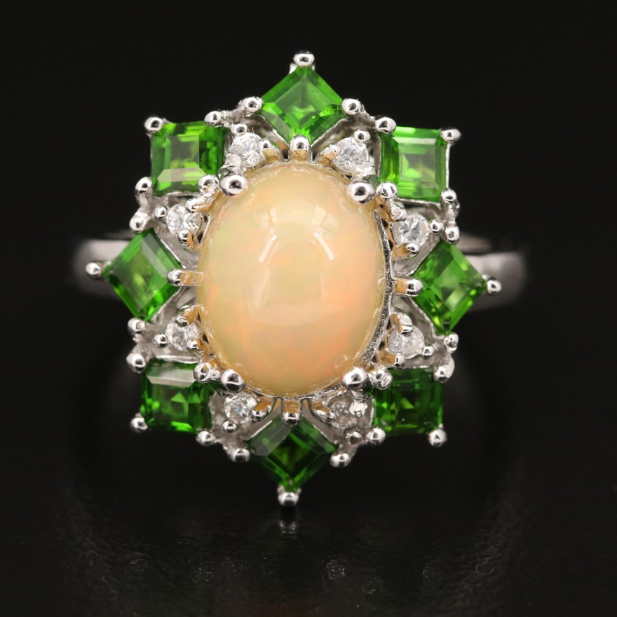 Sterling Opal, Diopside and Gemstone Ring