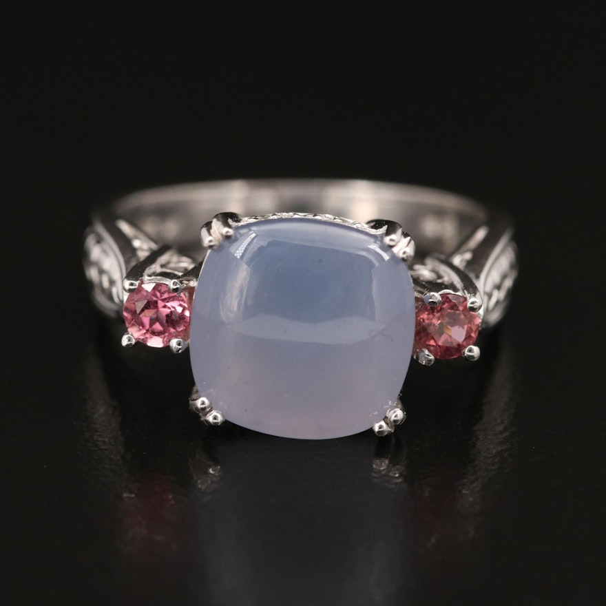 14K Chalcedony, Diamond and Gemstone Ring