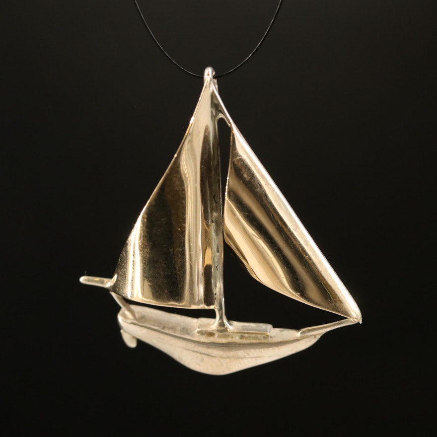Sterling and 14K Sailboat Pendant