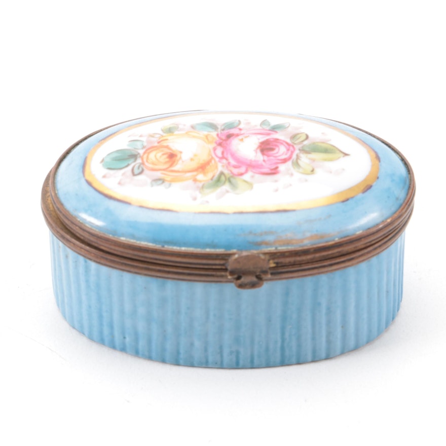 Porcelain Hand-Painted Patch Box, Antique