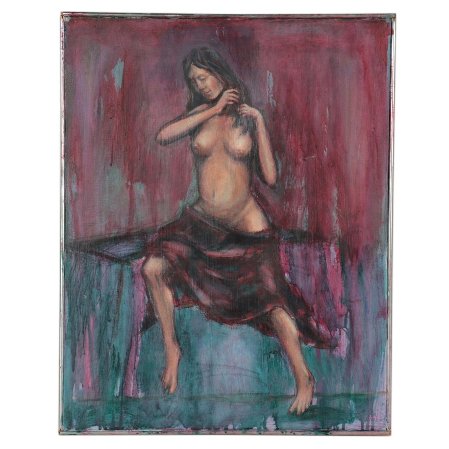 Figure Study Oil Painting of Female Nude, Circa 2000