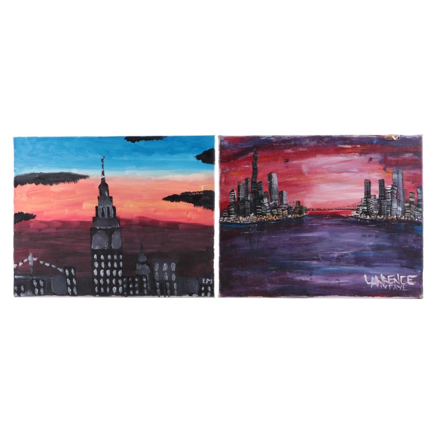 Sunset Cityscapes Acrylic Paintings