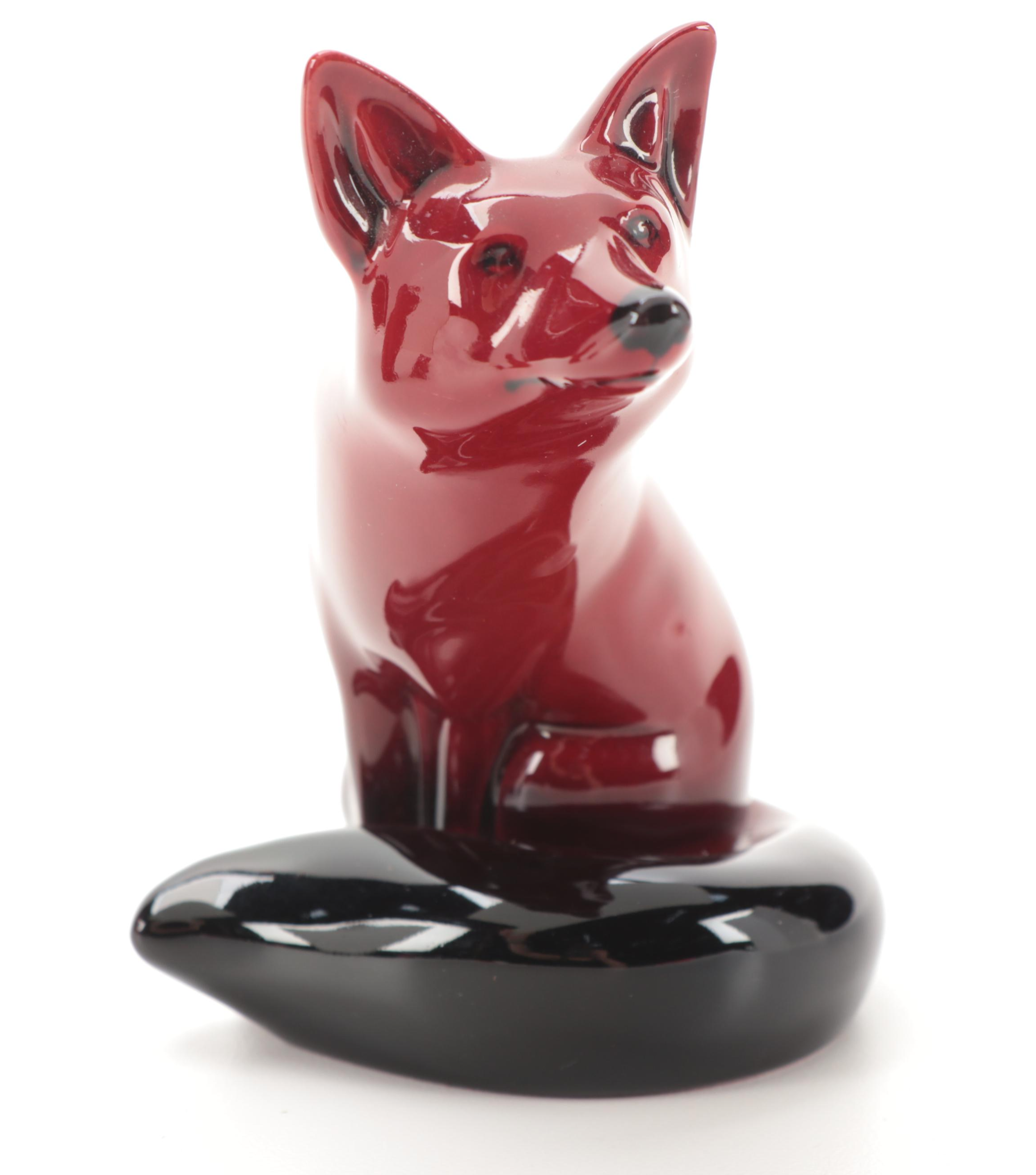 Royal Doulton Porcelain Flambé Cat and Fox Figurines