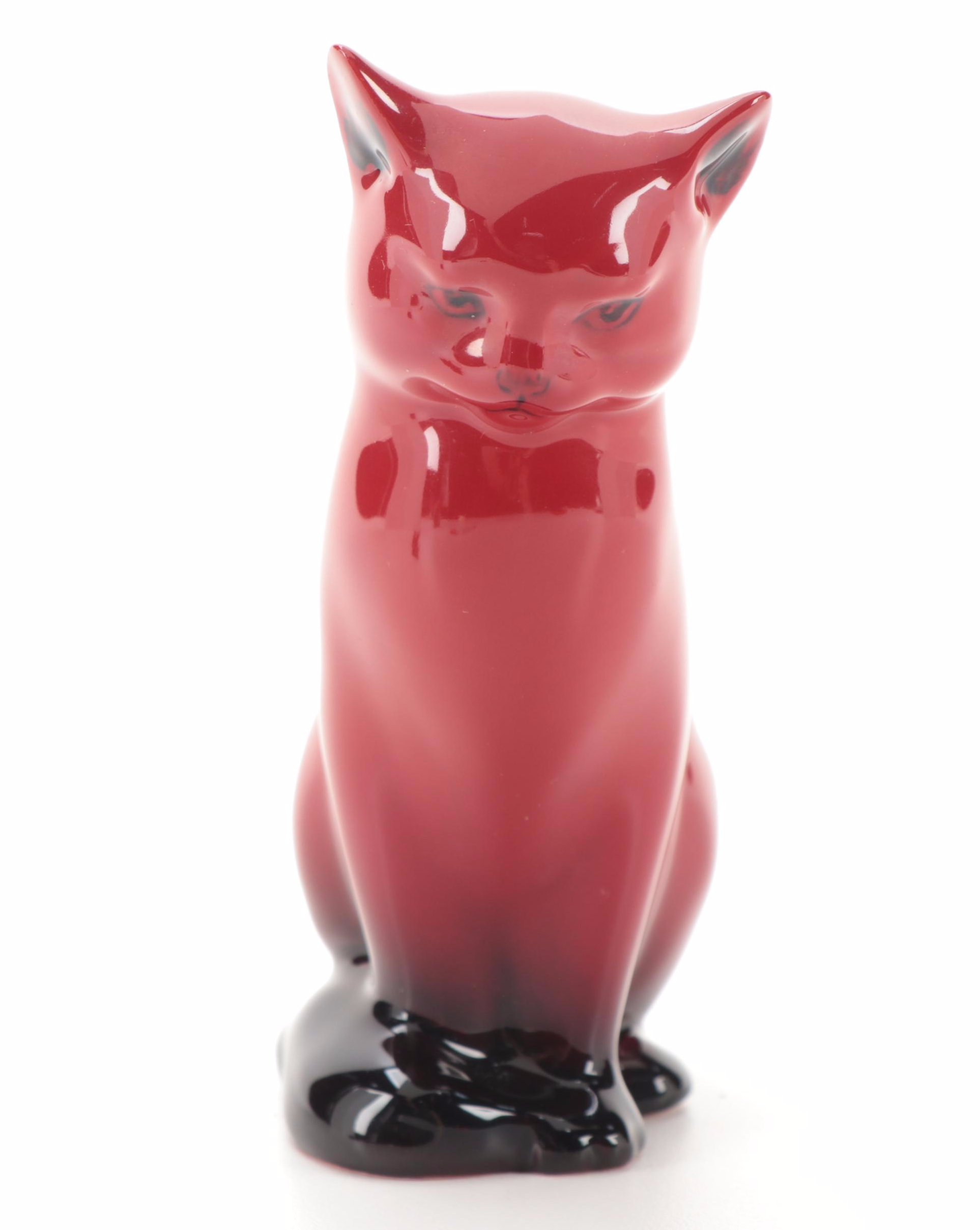 Royal Doulton Porcelain Flambé Cat and Fox Figurines