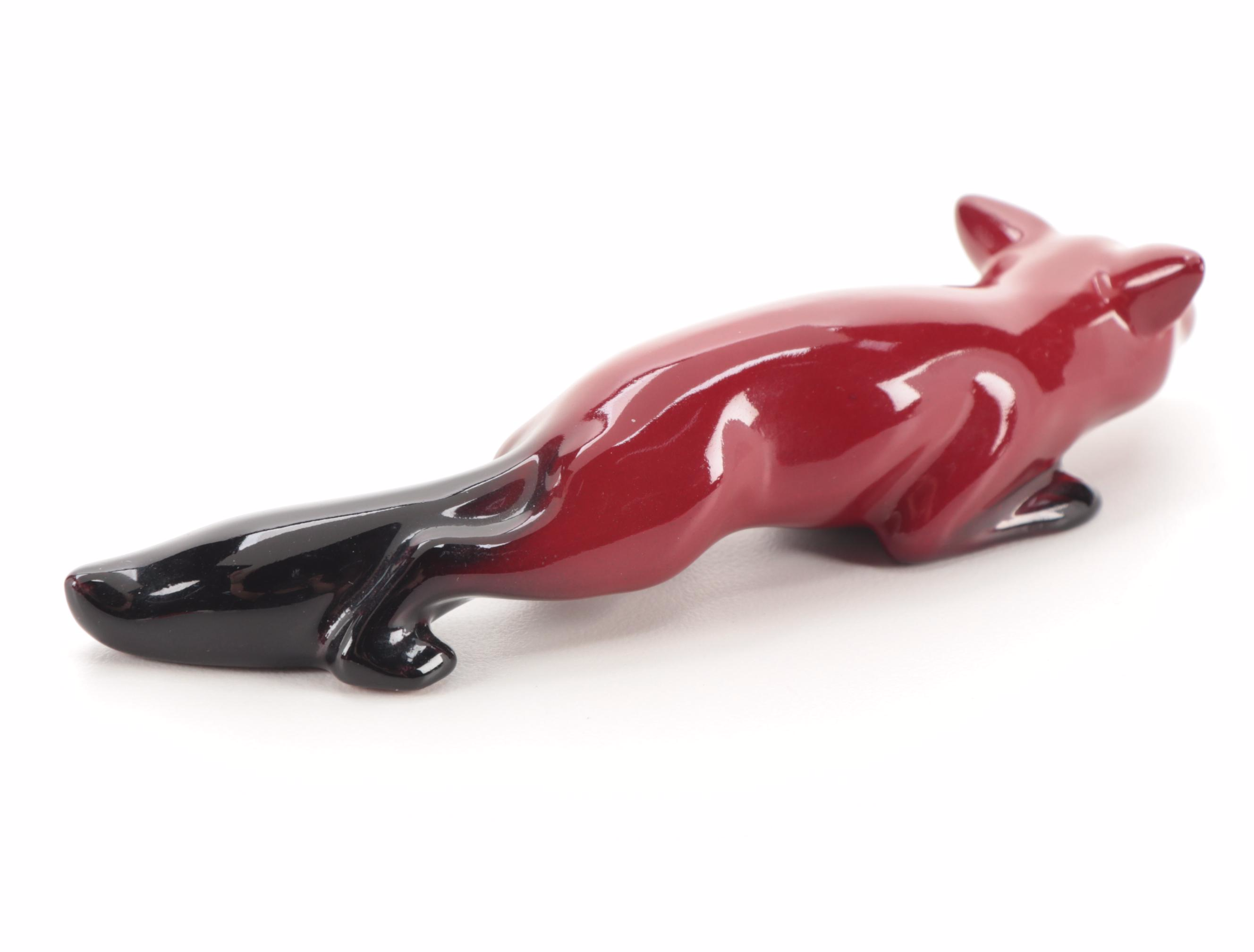 Royal Doulton Porcelain Flambé Cat and Fox Figurines