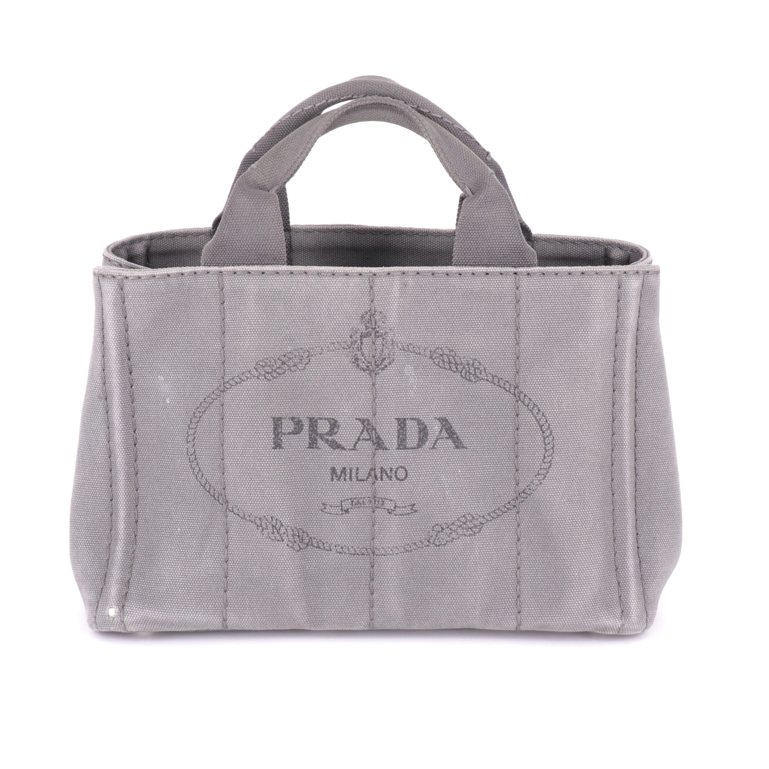 Prada Canapa Small Tote Bag in Grey Canvas