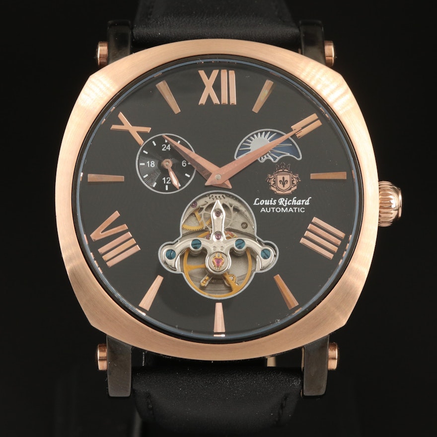 Louis Richard "Exposed Balance" Moonphase and Twenty-Four Hour Wristwatch