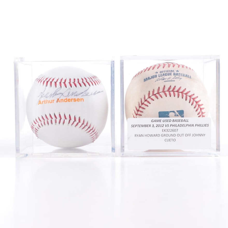 Sparky Anderson Signed Baseball with an MLB Game Used Baseball
